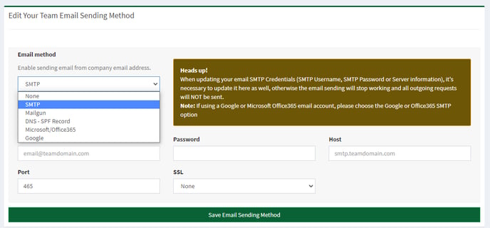 SMTP sending options