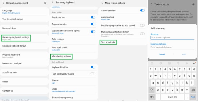 Setting Custom Text Shortcuts (2)